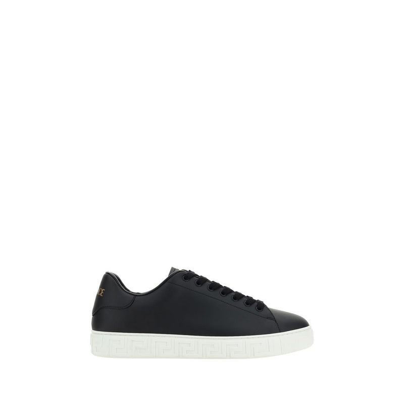 Versace Black Calf Leather Low Top Sneakers for Men