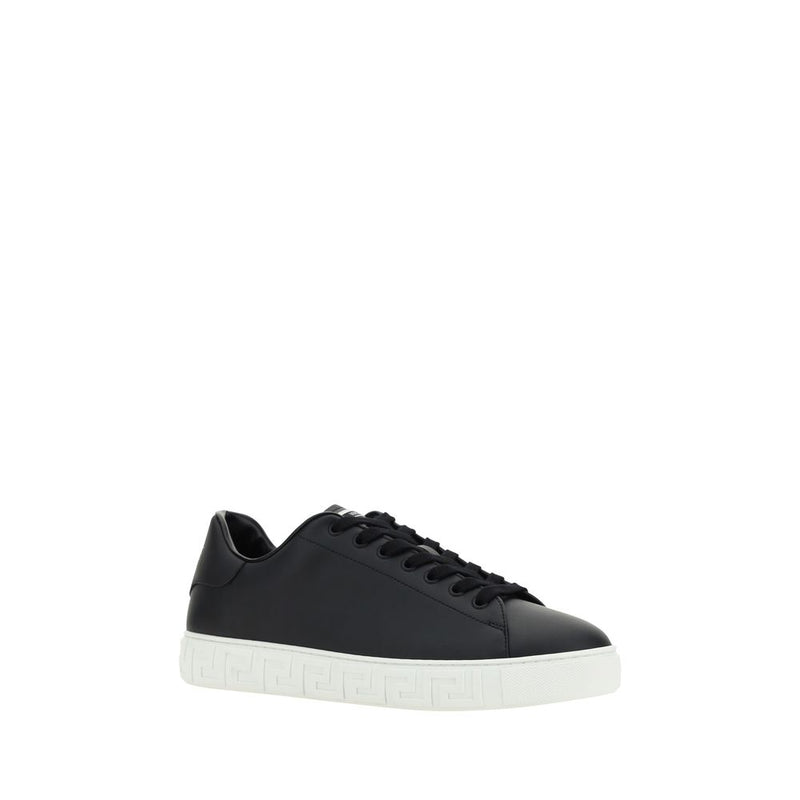 Versace Black Calf Leather Low Top Sneakers for Men
