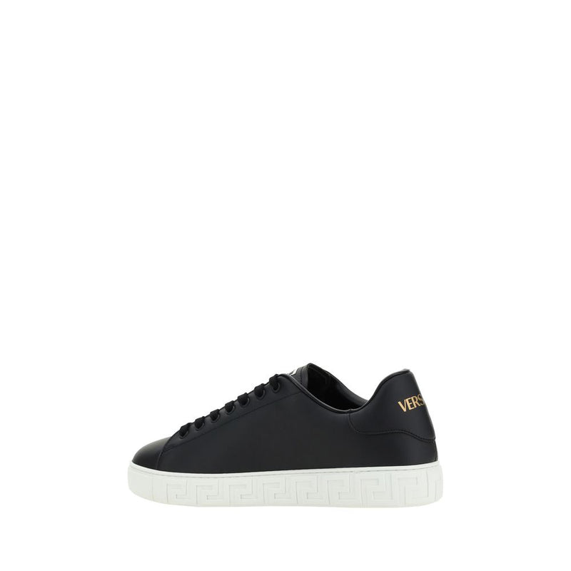 Versace Black Calf Leather Low Top Sneakers for Men