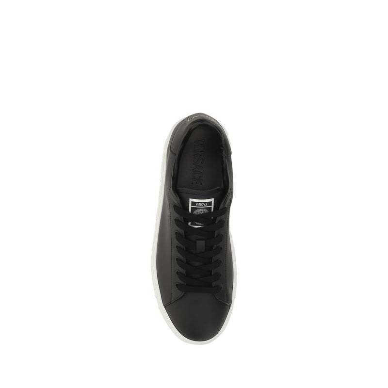 Versace Black Calf Leather Low Top Sneakers for Men