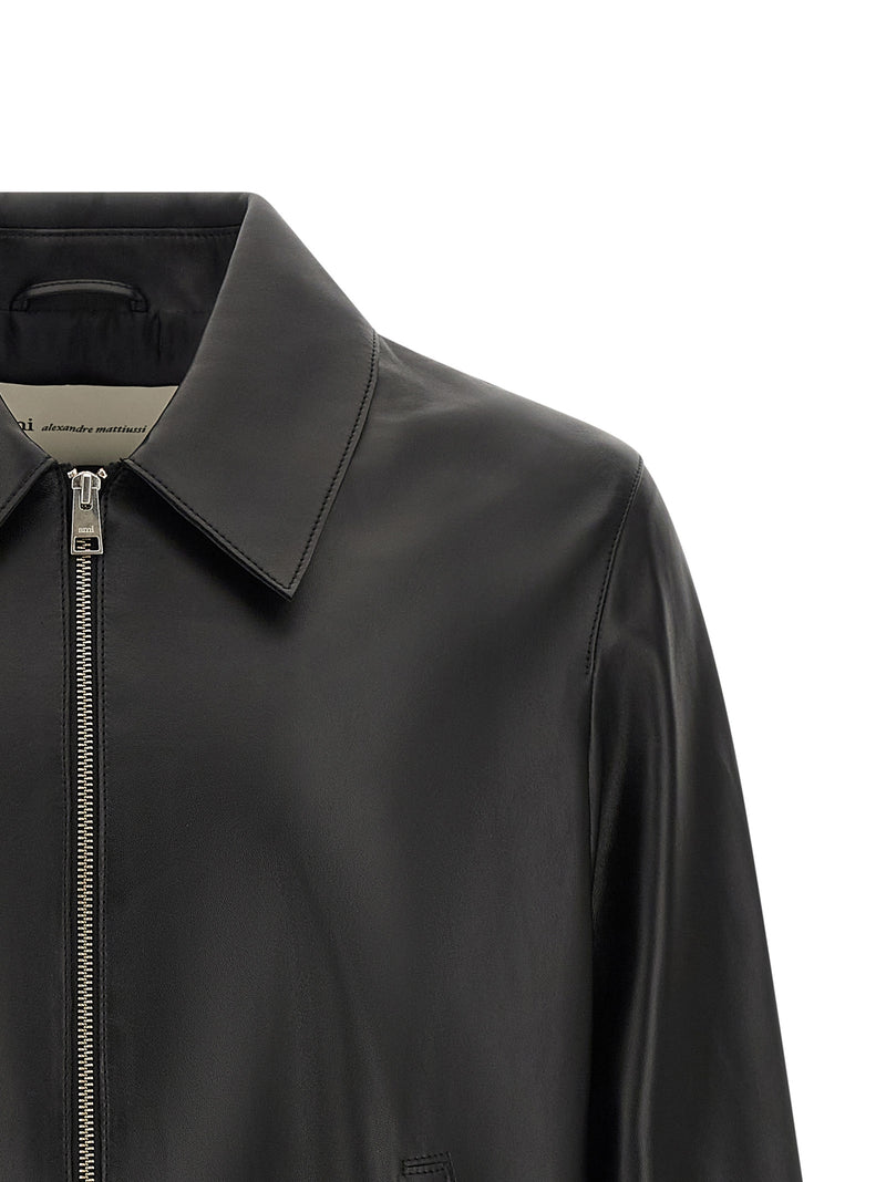 Ami Paris Black Lamb Leather Leather Jacket