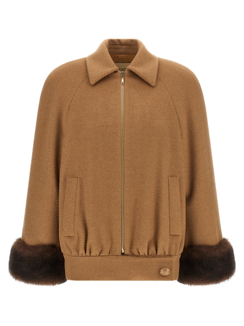 Valentino Garavani Brown Lamb Fur Bomber