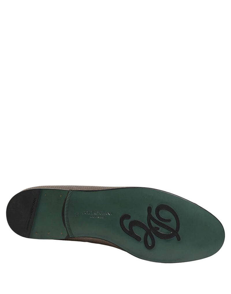 Mocassins à enfiler en cuir argenté avec logo Dolce & Gabbana