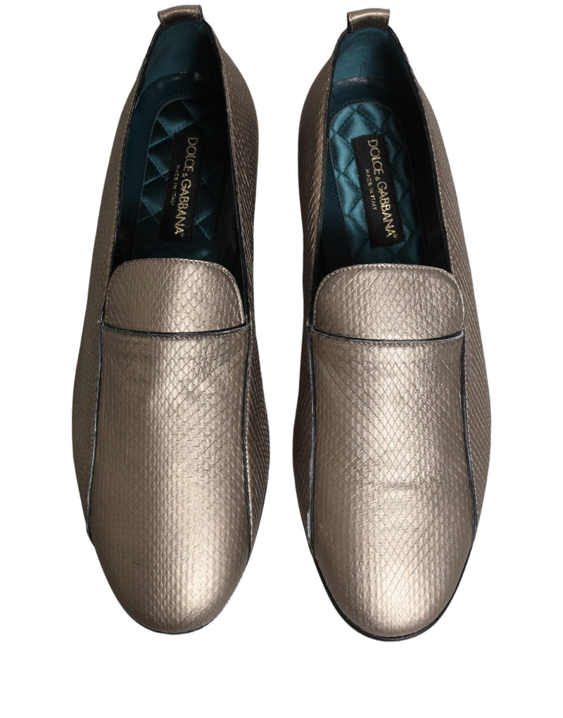 Mocassins à enfiler en cuir argenté avec logo Dolce & Gabbana
