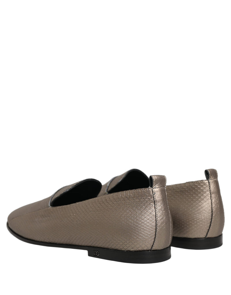 Mocassins à enfiler en cuir argenté avec logo Dolce & Gabbana