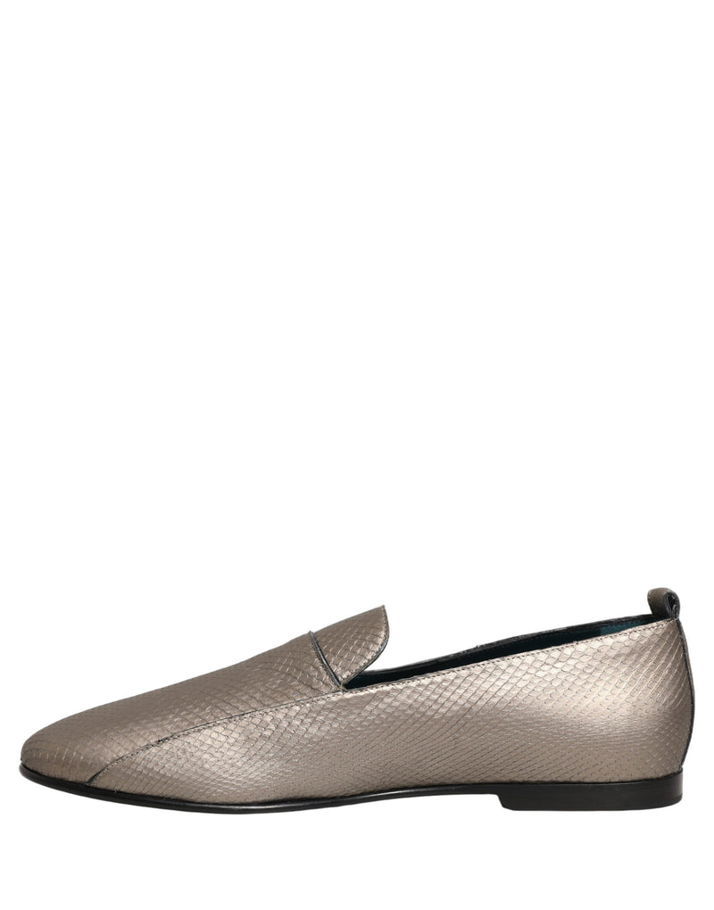 Mocassins à enfiler en cuir argenté avec logo Dolce & Gabbana