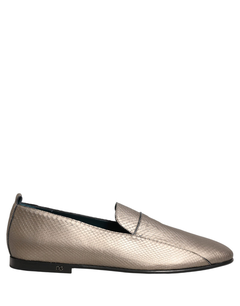 Mocassins à enfiler en cuir argenté avec logo Dolce & Gabbana