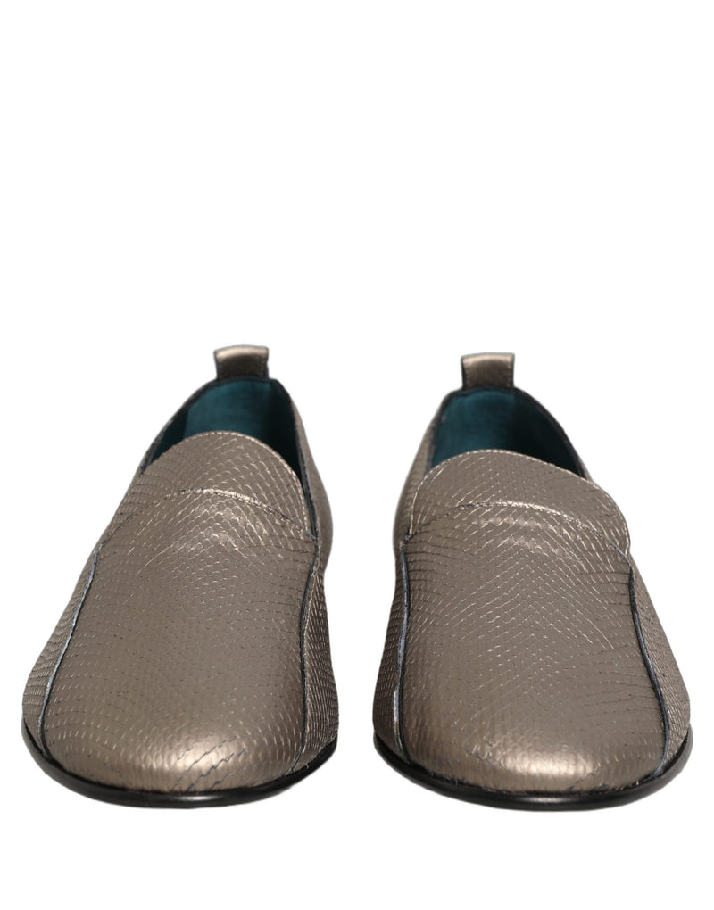 Mocassins à enfiler en cuir argenté avec logo Dolce & Gabbana