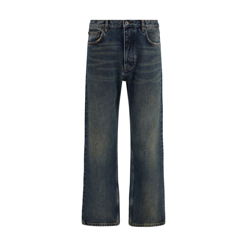 Off-White Blue Cotton Straight-Leg Jeans
