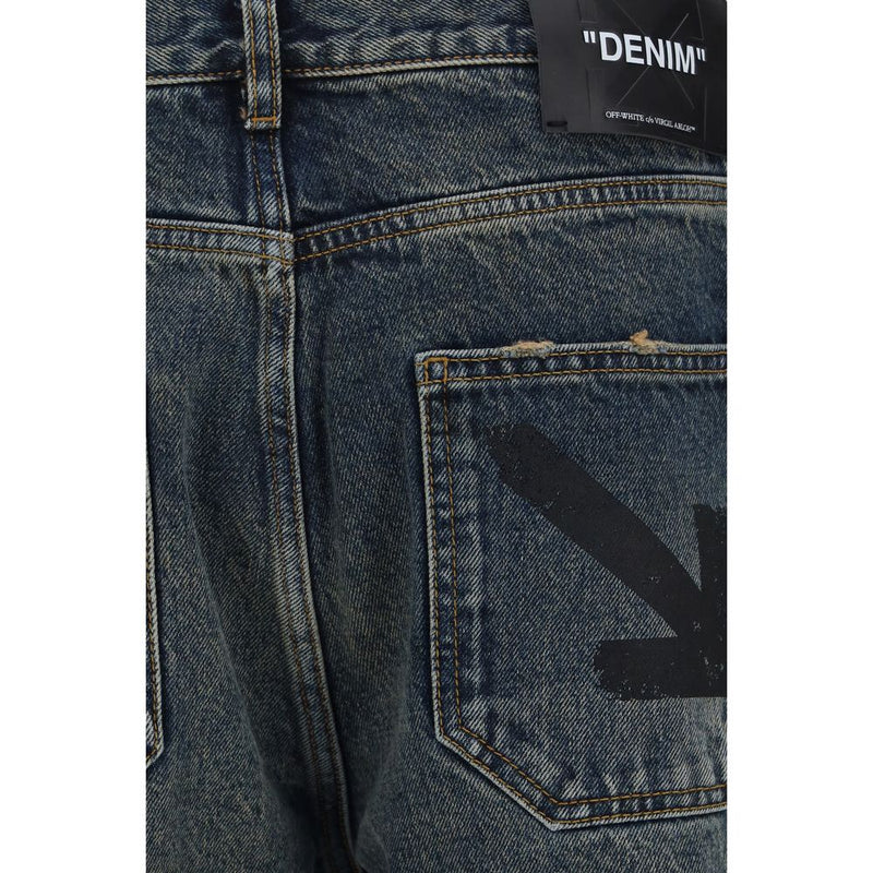 Off-White Blue Cotton Straight-Leg Jeans