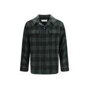 Front view of the AMI Paris Bicolor Merino Wool Check Shirt for Men with Chest Pockets, an AMI Paris Shirt for Men in a green and black check pattern, displayed as an AMI Paris Shirt for Men at Urbalenti NYC.