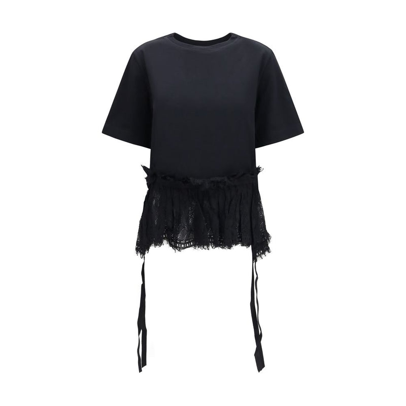 T-shirt en jersey de coton à basque, volants et dentelle Alexander McQueen pour femme