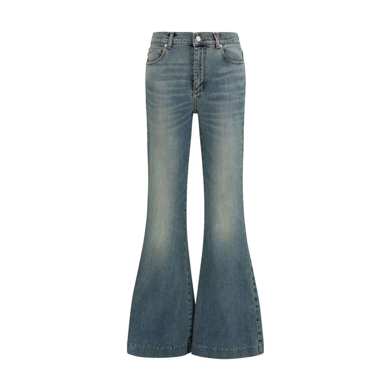 Vaqueros acampanados de denim con efecto desgastado de Alexander McQueen para mujer