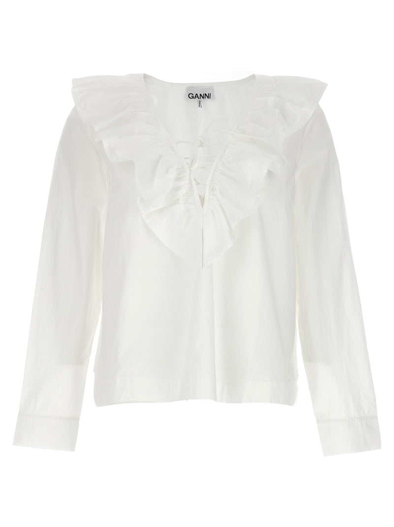 Blouse en coton Ganni blanche pour femme