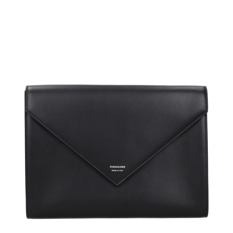 Ferragamo Black Leather Clutch Bag