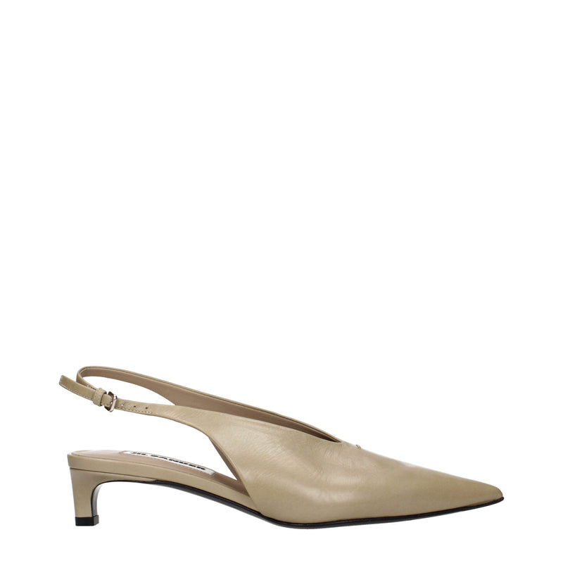 Jil Sander Beige Leather Mid Heel Pumps