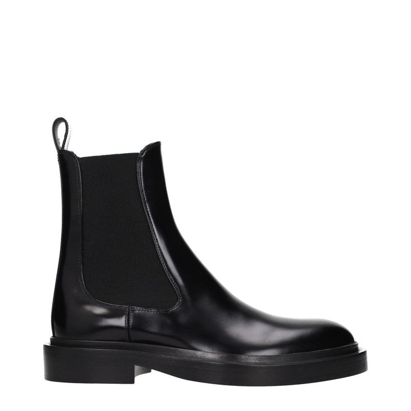Botas de cano curto de couro preto Jil Sander