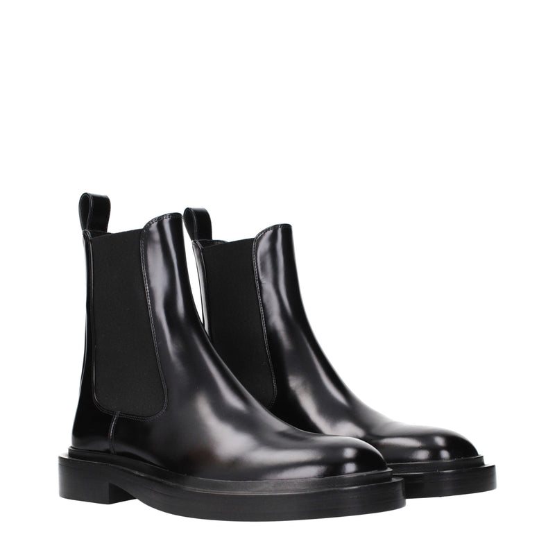 Botas de cano curto de couro preto Jil Sander