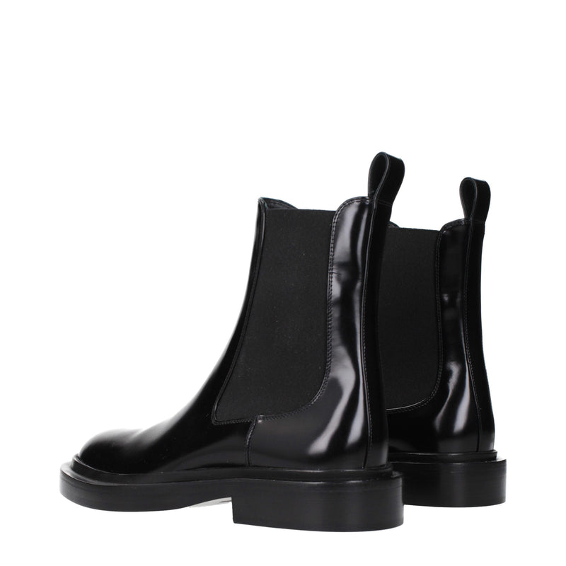 Botas de cano curto de couro preto Jil Sander