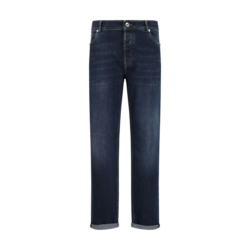 Jean droit en coton bleu Brunello Cucinelli