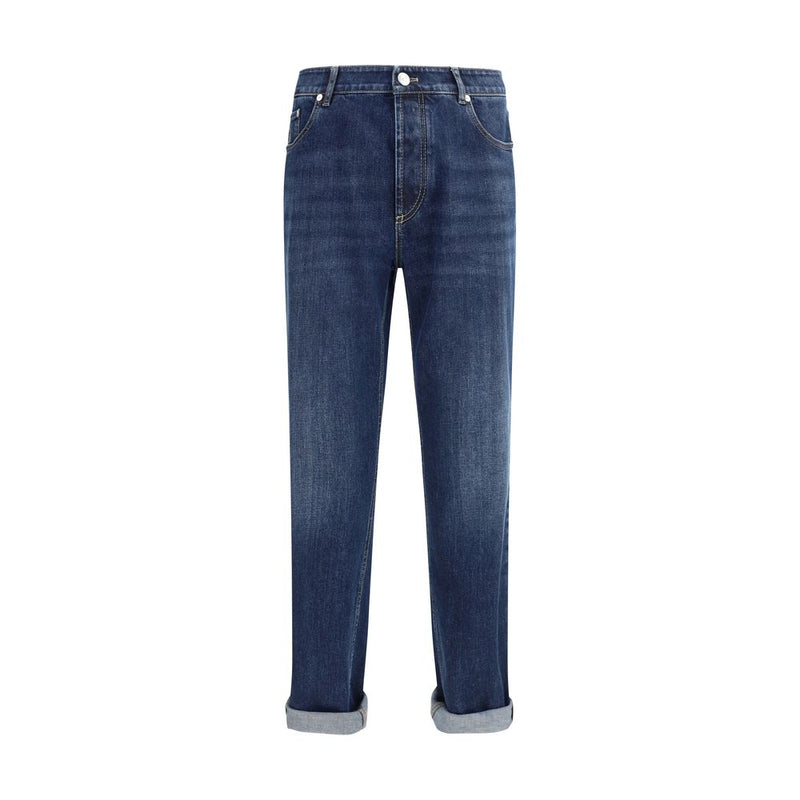 Jean droit en coton bleu Brunello Cucinelli