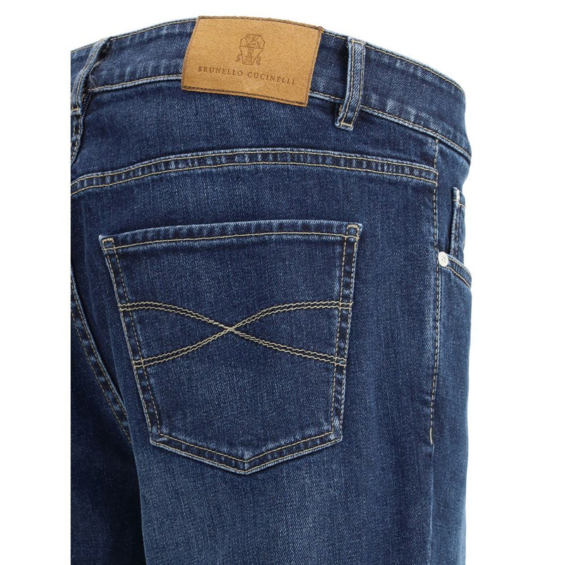 Jean droit en coton bleu Brunello Cucinelli