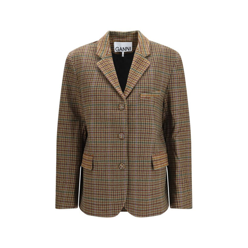Blazer Ganni in lana riciclata marrone