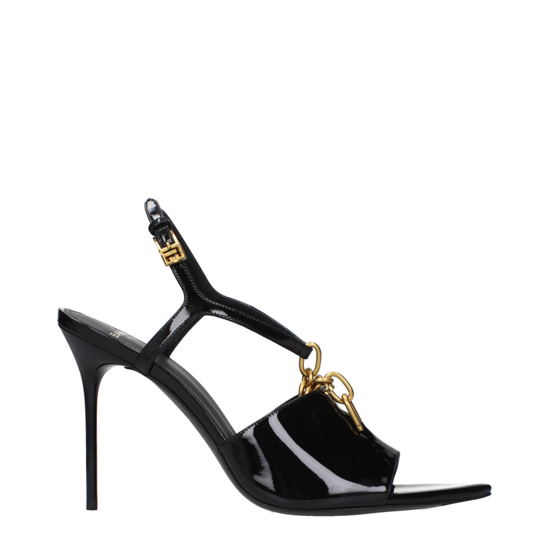 Sandales à talon aiguille en cuir noir Balmain