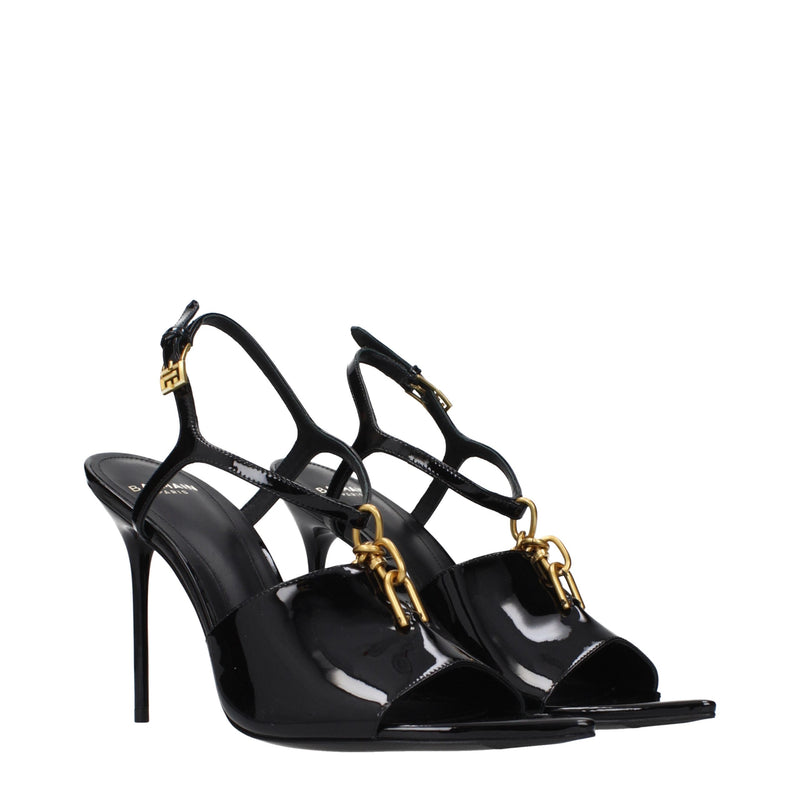 Sandales à talon aiguille en cuir noir Balmain