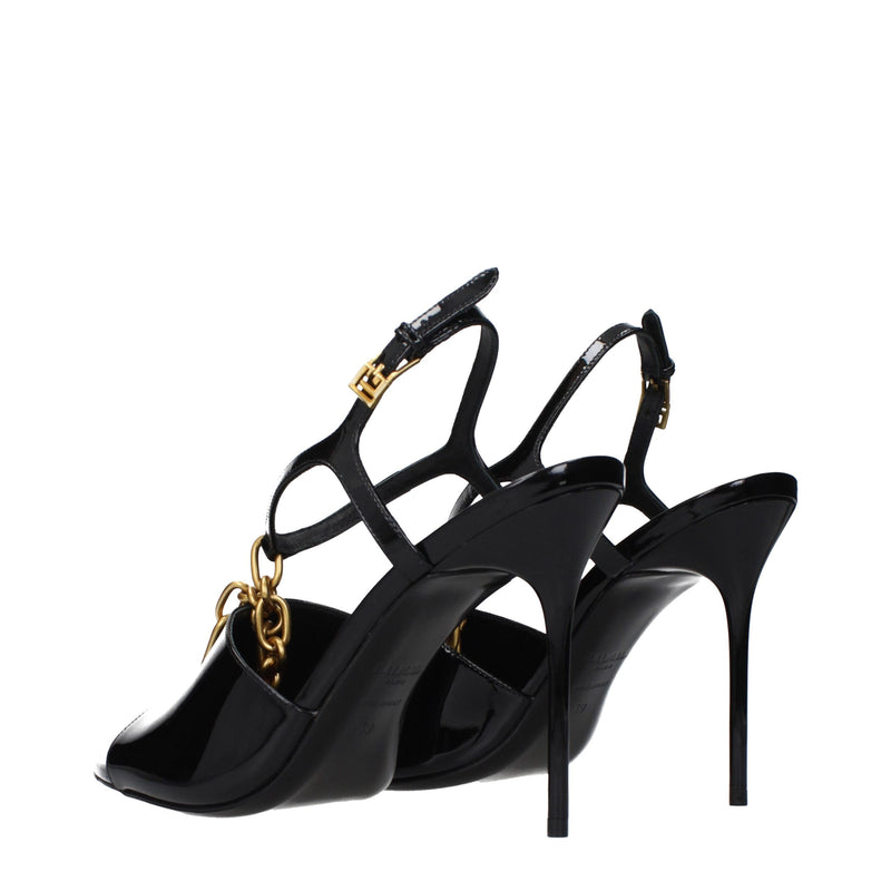 Sandales à talon aiguille en cuir noir Balmain