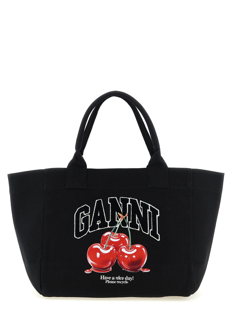 Borsa tote nera in cotone riciclato Ganni
