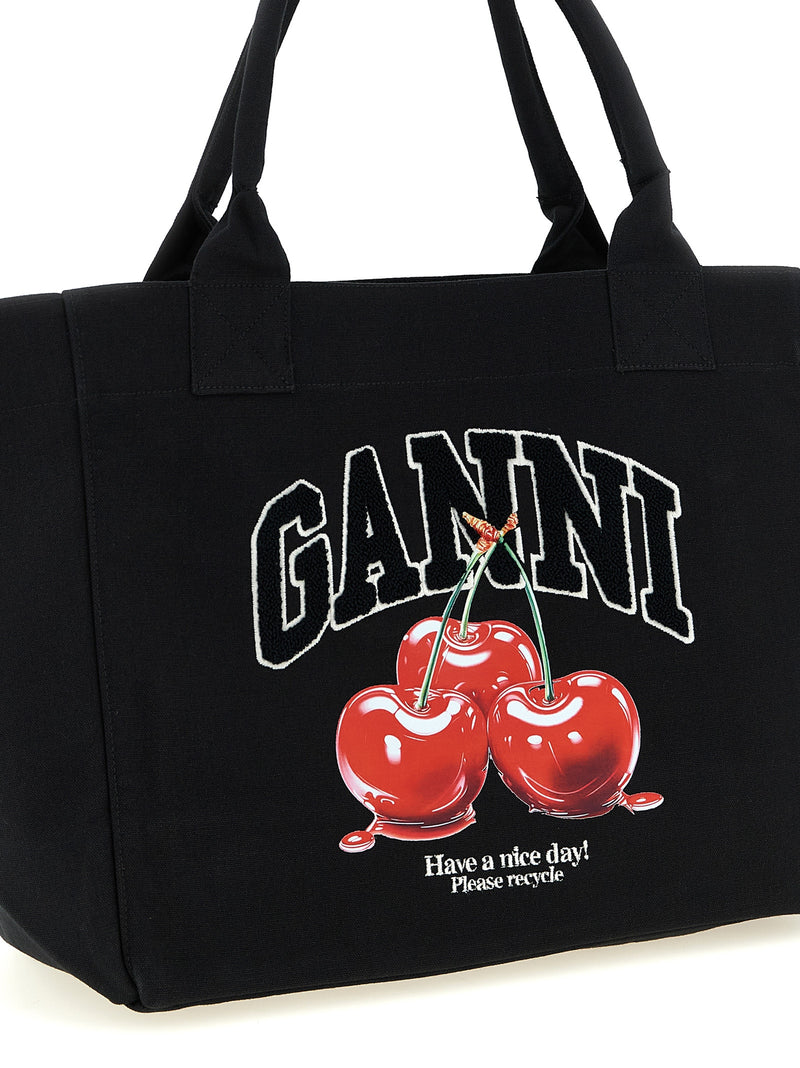 Borsa tote nera in cotone riciclato Ganni