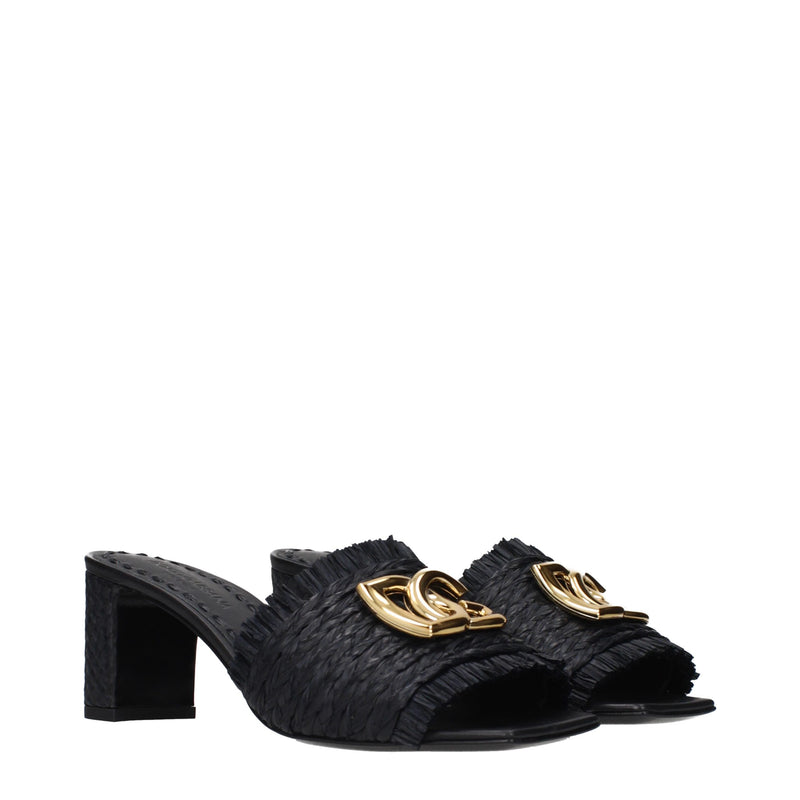 Sandálias plataforma de ráfia pretas Dolce & Gabbana