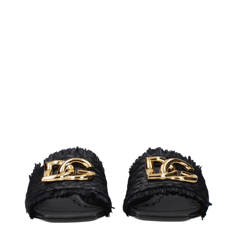 Sandálias plataforma de ráfia pretas Dolce & Gabbana