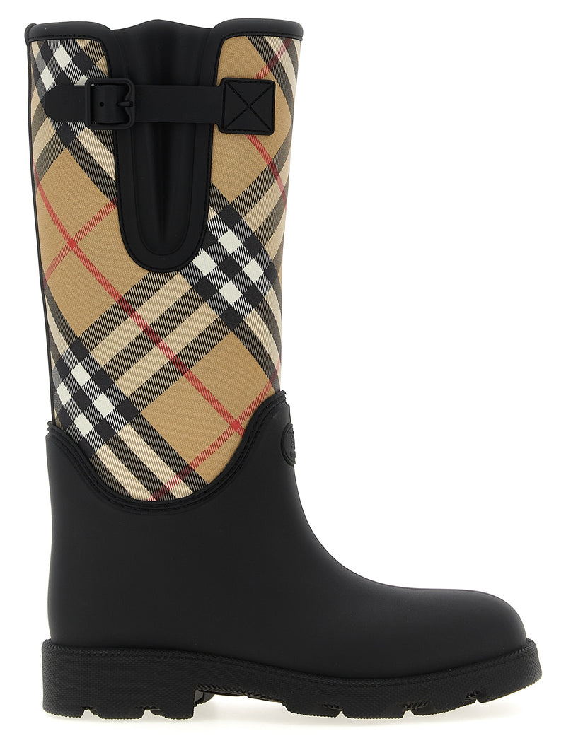 Stivali sopra il ginocchio Burberry in gomma nera