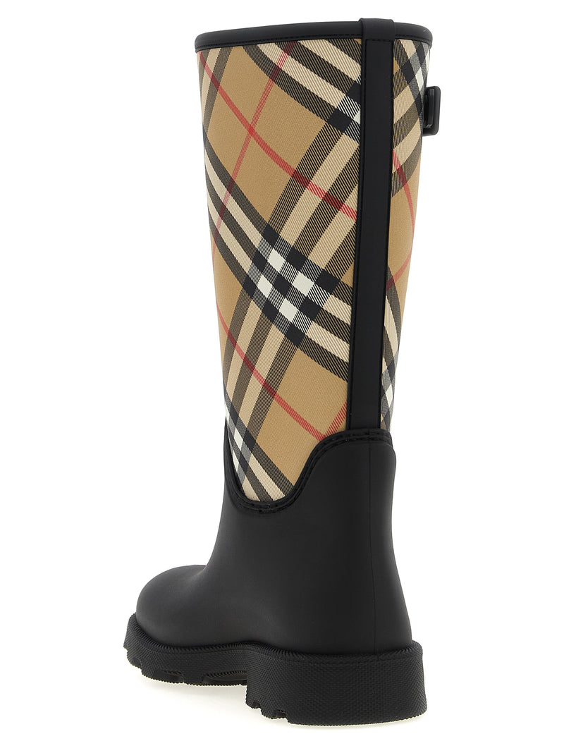 Stivali sopra il ginocchio Burberry in gomma nera