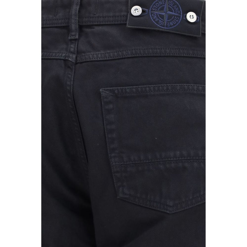 Jeans Stone Island in cotone nero a gamba dritta