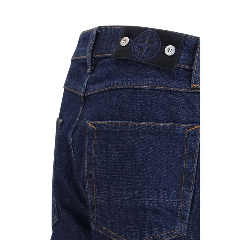 Jeans blu in cotone Stone Island a gamba dritta