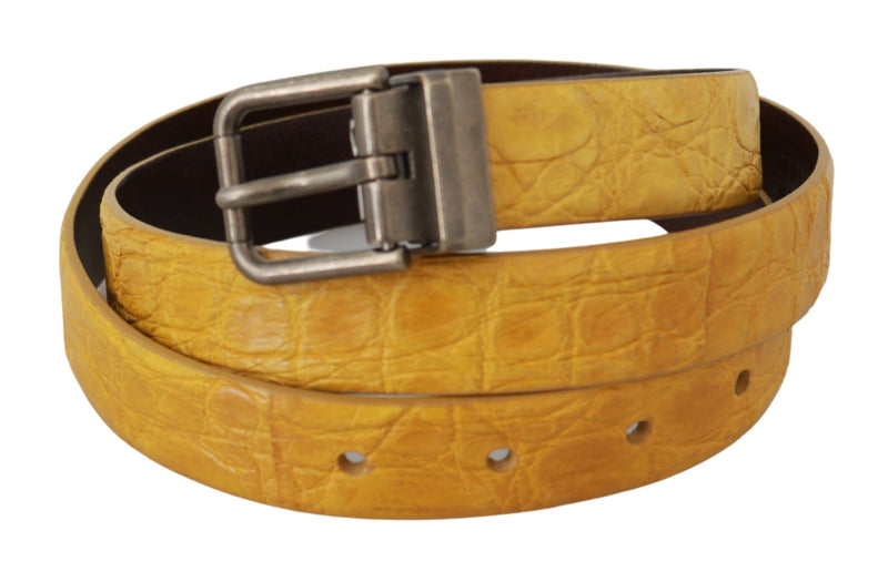Ceinture en cuir à boucle grise en peau exotique jaune Dolce & Gabbana