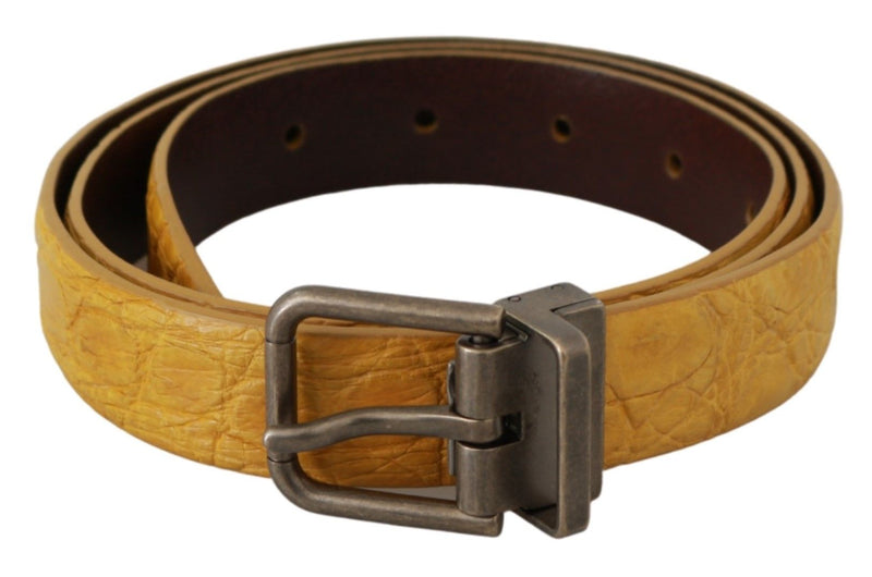 Ceinture en cuir à boucle grise en peau exotique jaune Dolce & Gabbana