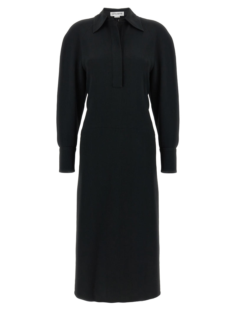 Victoria Beckham Long Sleeve Polo Collar Midi Dress | U... | Urbalenti™ NYC