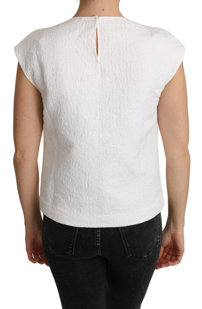 Blusa Dolce & Gabbana bianca in cotone con broccato floreale