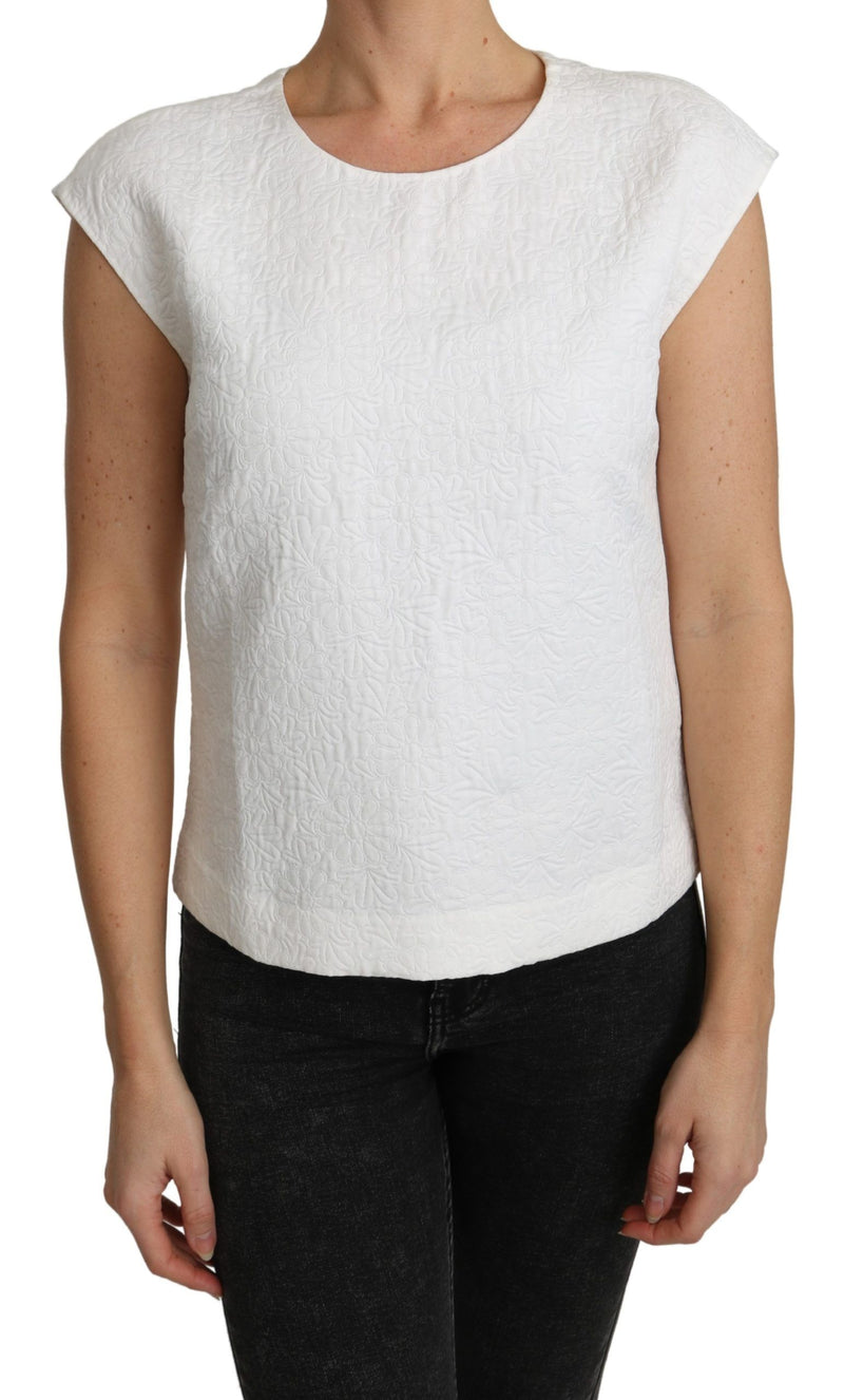 Blusa Dolce & Gabbana bianca in cotone con broccato floreale