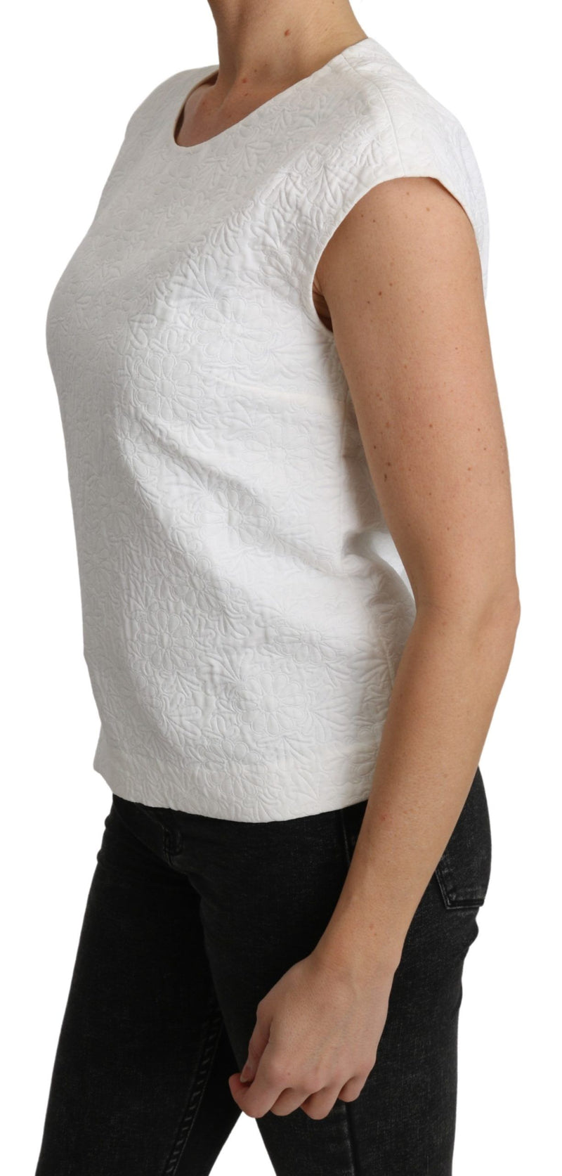 Blusa Dolce & Gabbana bianca in cotone con broccato floreale