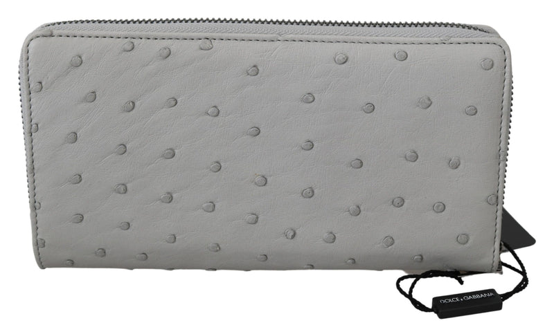 Cartera de mano continental para hombre de piel de avestruz blanca de Dolce & Gabbana