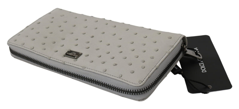 Cartera de mano continental para hombre de piel de avestruz blanca de Dolce & Gabbana