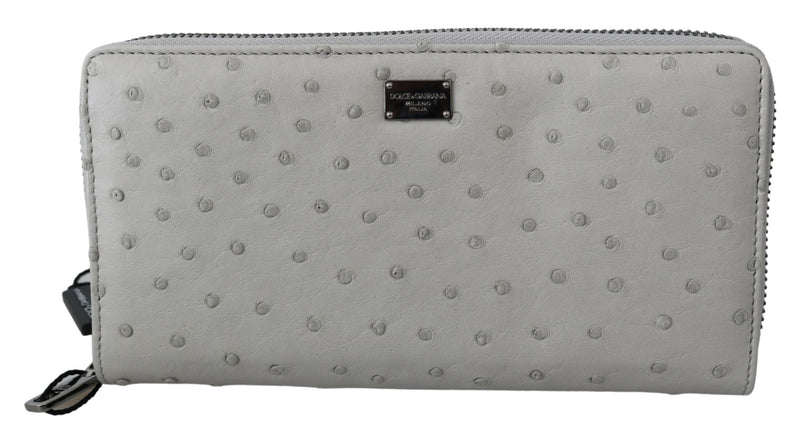 Cartera de mano continental para hombre de piel de avestruz blanca de Dolce & Gabbana