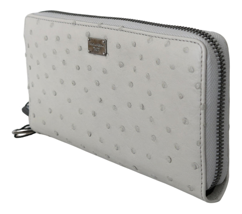 Cartera de mano continental para hombre de piel de avestruz blanca de Dolce & Gabbana