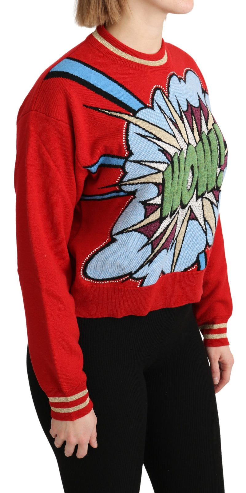 Maglione Dolce & Gabbana rosso in cashmere lavorato a maglia con motivo a cartoni animati
