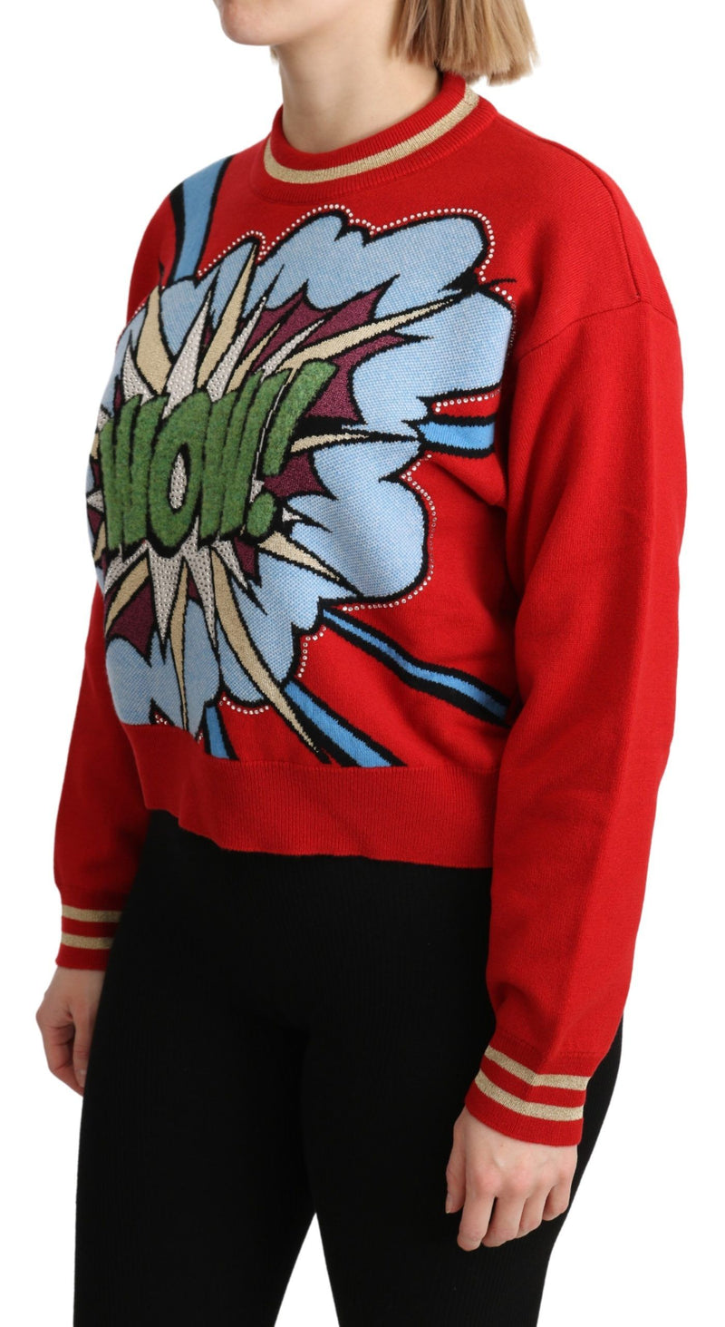 Maglione Dolce & Gabbana rosso in cashmere lavorato a maglia con motivo a cartoni animati